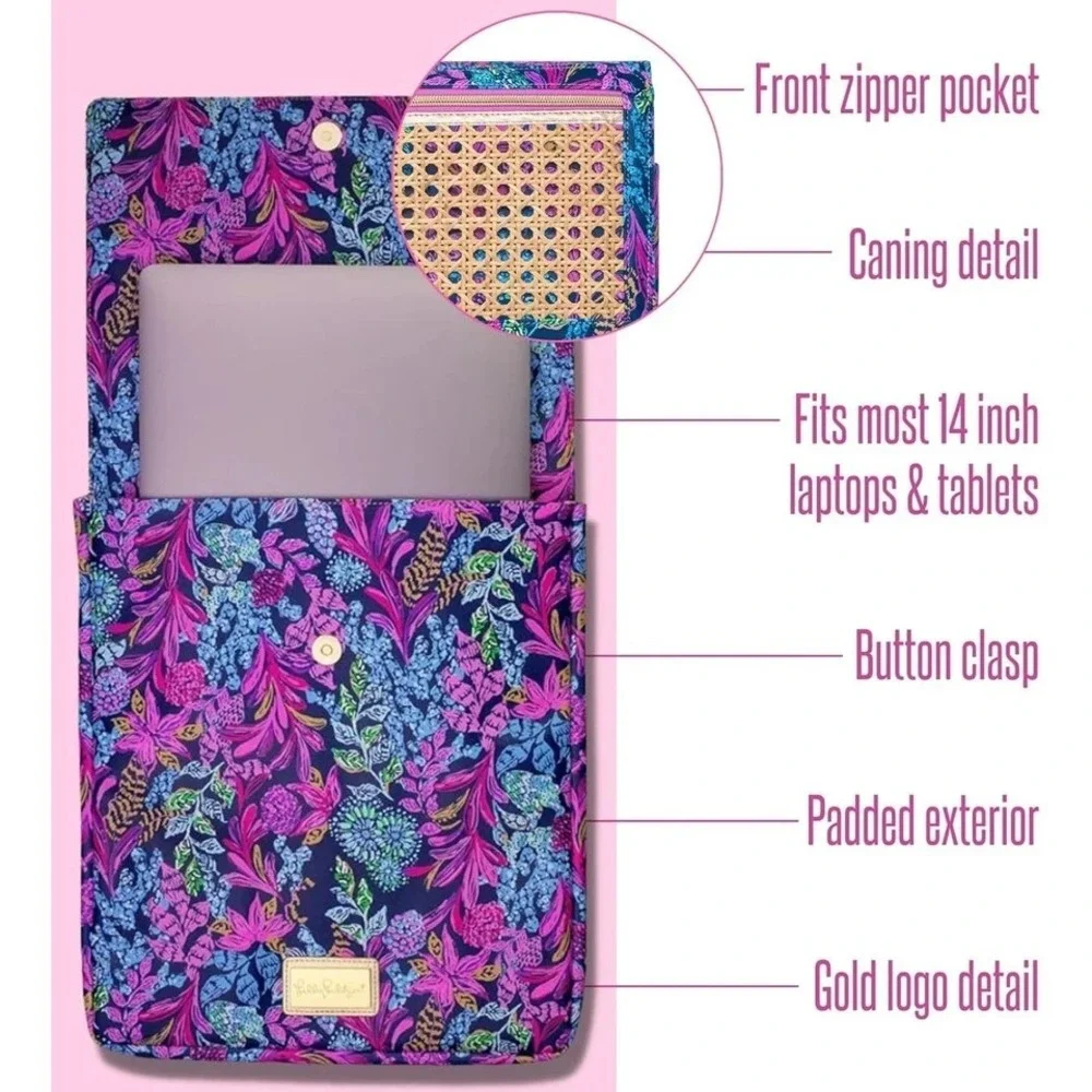LILLY PULITZER Clutch CALYPSO COAST Padded Laptop Sleeve Bag Purse 14